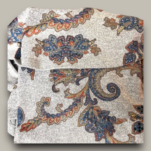 Cactus & Pear Floral Cowl Neck Long Sleeve Tunic Top with Beaded Embellishments - Picture 13 of 13